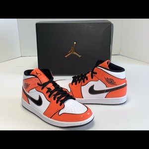 Nike Air Jordan 1 MID SE DD6834 802 TURF ORANGE Black Mens Sneakers Sz 10.5